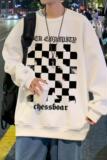 W372P35加绒45新款棋盘格卫衣男长袖t恤无帽打底衫宽松上衣，男装卫衣，星座304A