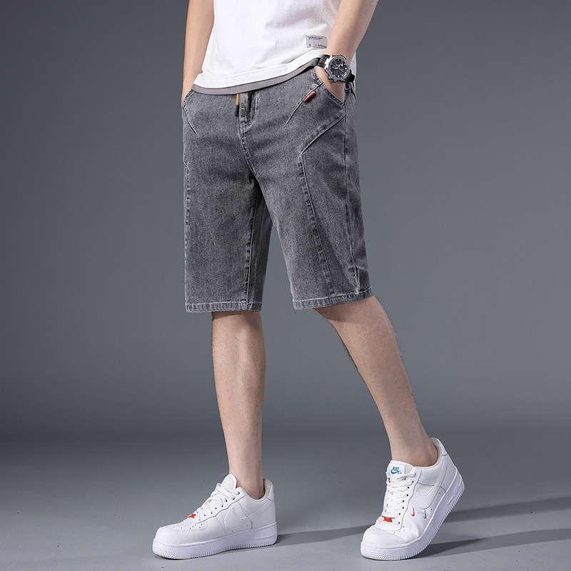 新品牛仔中裤五分裤明线休闲裤松紧腰弹力XZ304B-2-KZ6009-1P55,男装牛仔裤,星座304A-1