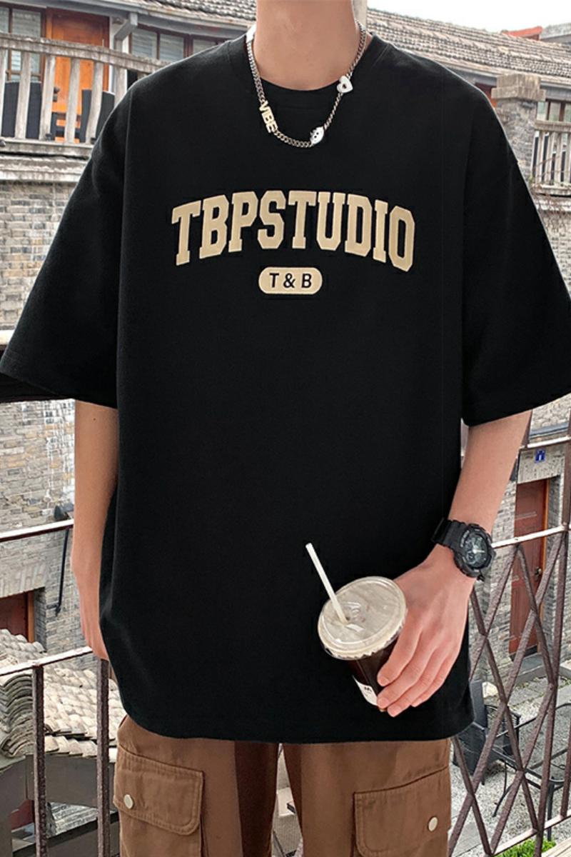 T655FP32新款字母立体发泡印花重磅半袖青少年宽松体恤休闲,男装T恤,星座304A