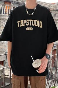 T655FP32新款字母立体发泡印花重磅半袖青少年宽松体恤休闲