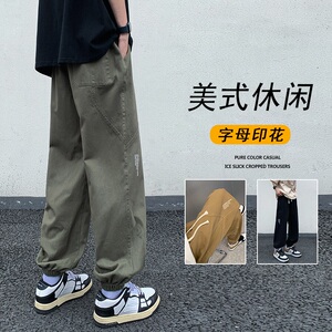 K883FP48新款薄款休闲工装裤男潮流宽松日系复古高街运动长裤子图片