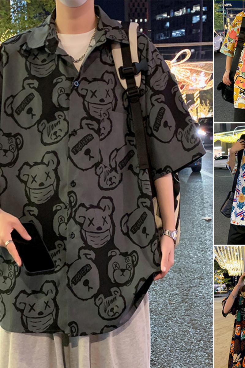 C001FP38新款夏威夷短袖花衬衫男宽松透气上衣服潮牌休闲沙滩衬衣,男装衬衫,星座304A