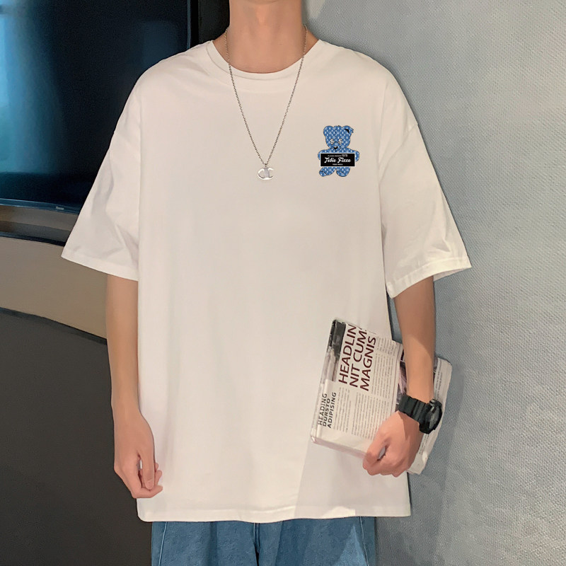 XZ304A-ST585AP25新款夏季短袖T恤男ins潮牌小熊印花潮潮流,男装T恤,星座304A