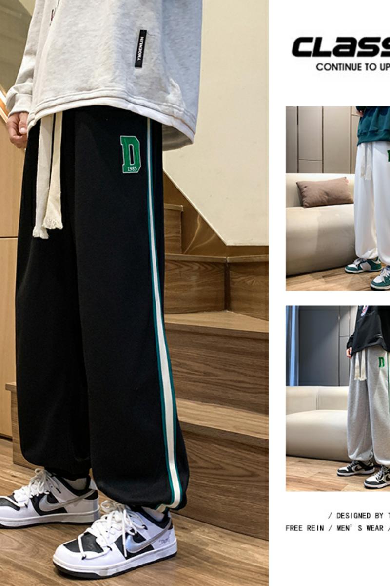K871P45新款男裤子美式条纹刺绣卫裤休闲宽松阔腿运动长裤,男装休闲裤,星座304A