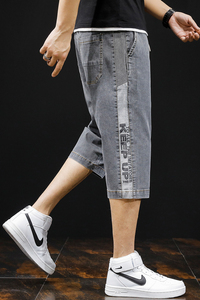 XZ304B-2-KZ6900新品牛仔弹力七分裤印花松紧腰休闲裤图片