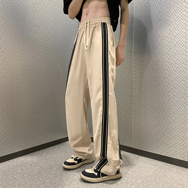 K882FP48新款高街垂感运动直筒条纹工装裤子男休闲长裤,男装休闲裤,星座304A