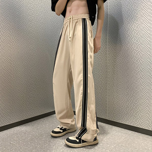 K882FP48新款高街垂感运动直筒条纹工装裤子男休闲长裤图片