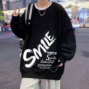 W519FP35加绒45新款圆领卫衣宽松长袖打底衫休闲套头内搭上衣服图片
