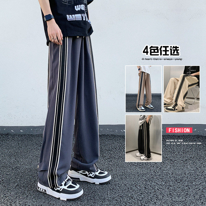 K882FP48新款条纹工装裤子男美式高街垂感运动直筒潮牌宽松图片