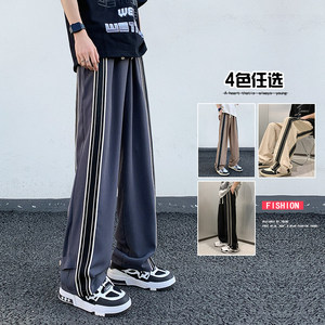K882FP48新款条纹工装裤子男美式高街垂感运动直筒潮牌宽松图片