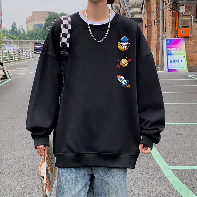 W356P35新款套头圆领卫衣男宽松上衣潮牌趣味印花外套图片
