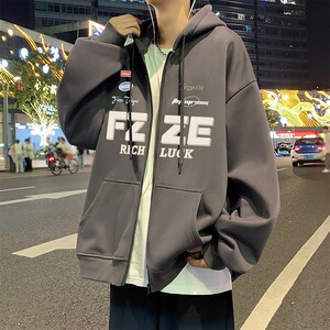 H182FP70加绒75新品含棉量60%连帽开衫卫衣宽松字母设计外套休闲图片