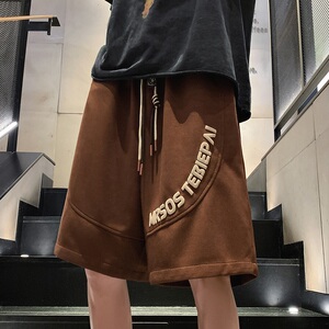 DK78FP40新款发泡复古抽绳短裤男宽松大裤衩美式休闲运动五分裤子图片
