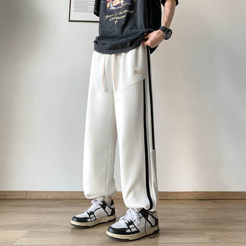K887FP55新款条纹裤子男薄款复古宽松直筒工装卫裤休闲裤图片