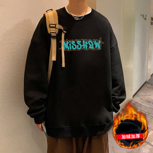 W507F加绒45新款加绒卫衣加厚打底衫圆领男外套图片