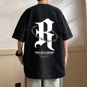 T687FP26新款短袖T恤男宽松大字母半袖纯棉休闲体恤上衣服