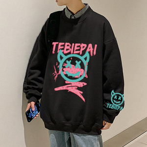W331P35新款恶魔笑脸季卫衣男长袖潮牌宽松外套无帽圆领打底衫图片