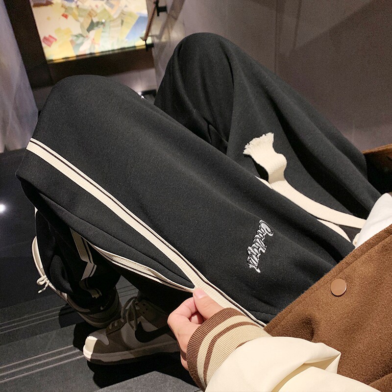 K880FP60加绒65新款重磅条纹运动卫裤潮牌复古高街宽松休闲长裤,男装休闲裤,星座304A