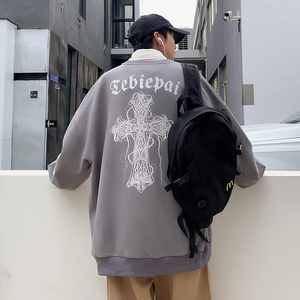 A602P48新款克罗心圆领打底衫高街衣服oversize男士卫休闲外套图片