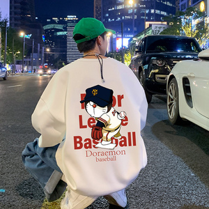 W301P35新款哆啦a梦卫衣男圆领套头打底衫宽松印花上衣服图片