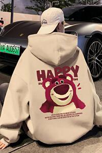WASSUP HAPPY连帽卫衣男春秋季2025新款休闲外套情侣草莓熊上衣服图片