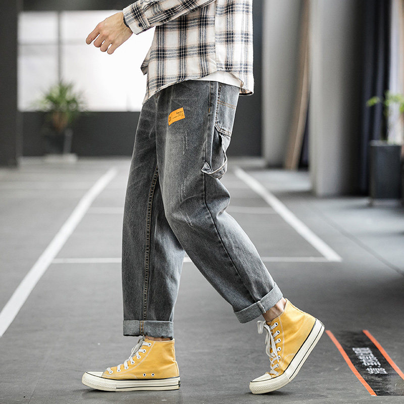 牛仔裤橘色贴标束脚大码XZ304B-2-K917P50图片