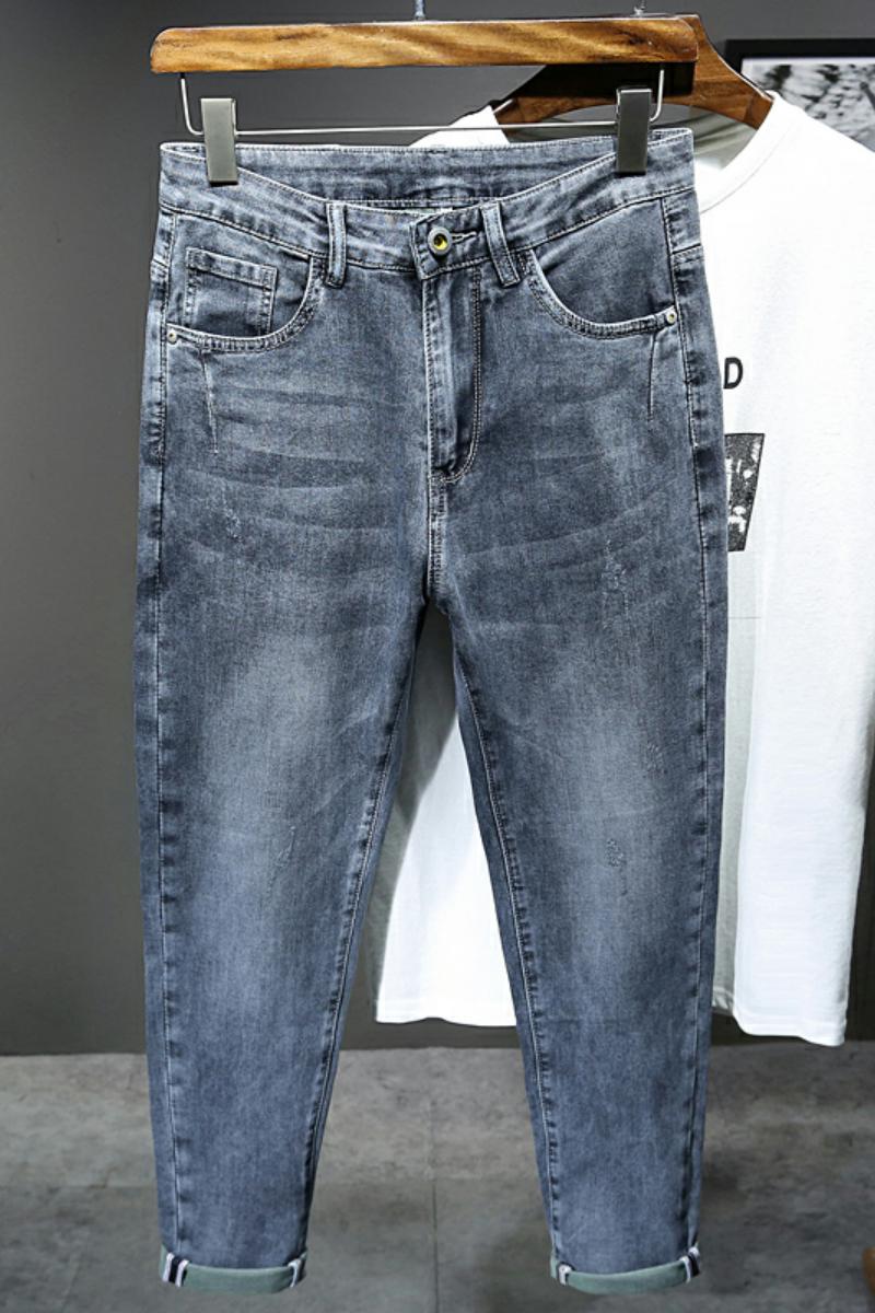 新品简约弹力力小脚牛仔裤休闲裤蓝灰色XZ304B-2-KT876P68,男装牛仔裤,星座304A-1