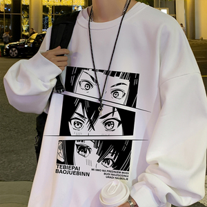 W309DP35新款圆领卫衣男宽松上衣服日系动漫头像印花长袖INS图片