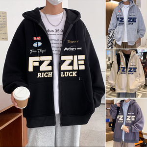 H182加绒C新品基础拉链抽绳连帽卫衣加绒加厚潮流外套图片