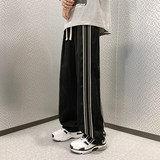 K882FP48新款条纹工装裤子男美式高街垂感运动直筒潮牌宽松，男装休闲裤，星座304A