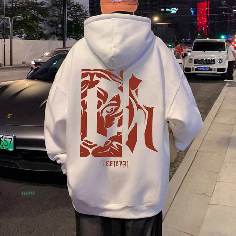 M033FP60含棉量100%新品虎头字母印花套头连帽卫衣重磅休闲帽衫,男装卫衣,星座304A