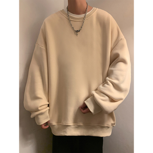 潮牌宽松圆领卫衣男春秋季重磅oversize长袖打底衫港风纯色上衣服