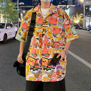 C001FP38新款夏威夷短袖花衬衫男宽松透气上衣服潮牌休闲沙滩衬衣图片
