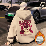 M019FP60加绒65新款100%含棉量宽松草莓熊印花连帽卫衣男情侣装，男装卫衣，星座304A