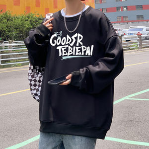 W515P35新款宽松痞帅休闲圆领卫衣男字母印花内搭长袖打底上衣服图片