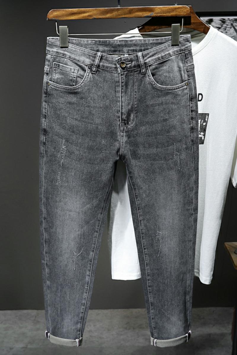 简约小脚牛仔裤弹力高棉灰色立体刺绣休闲裤XZ304B-2-KG372P68,男装牛仔裤,星座304A-1
