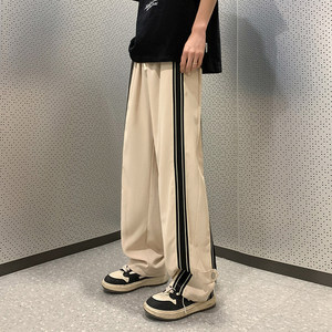 K882FP48新款垂感宽松直筒条纹裤子男薄款阔腿拖地工装休闲长裤图片