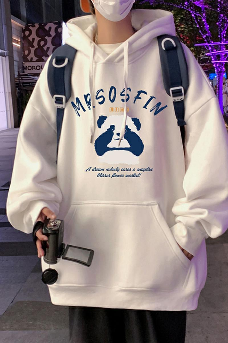 M026DP60新款100%全棉熊猫字母印花连帽卫衣男情侣装INS套头帽衫,男装卫衣,星座304A
