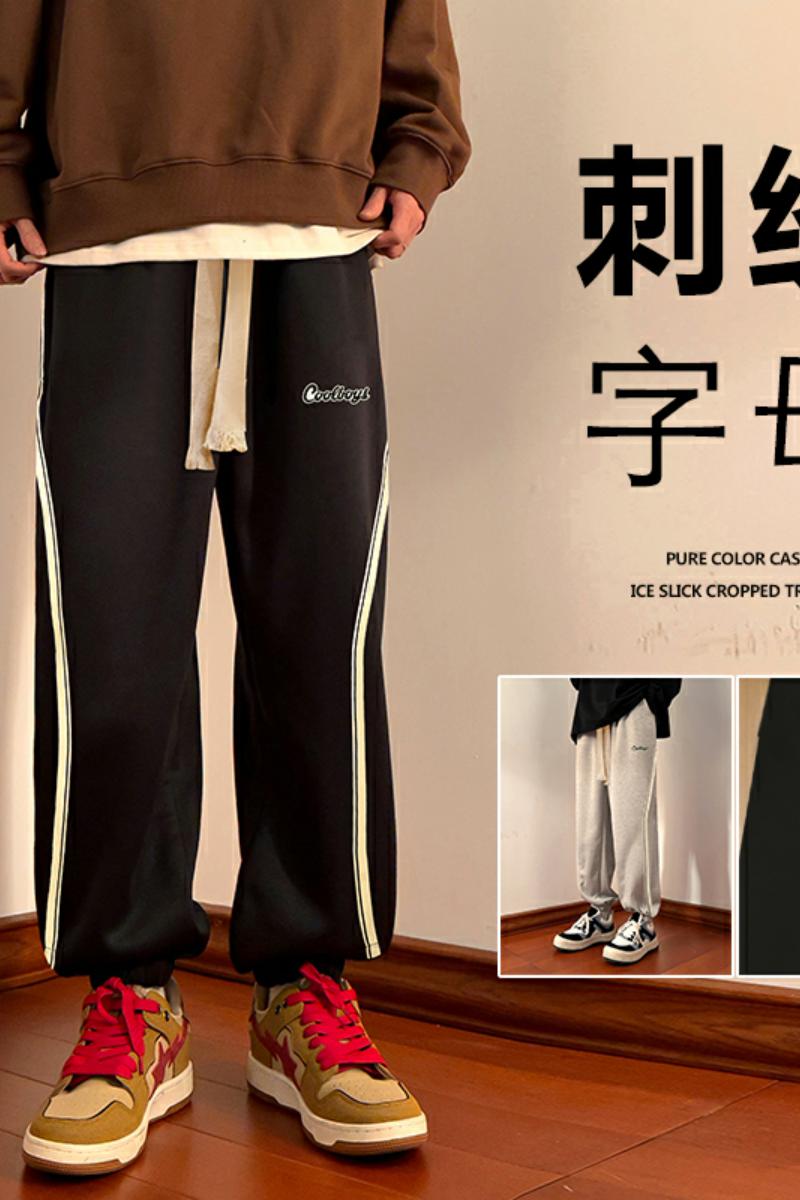 K880FP60加绒65新款休闲卫裤男束脚复古条纹宽松运动裤棉现货,男装休闲裤,星座304A