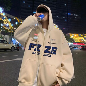 H182FP70加绒75新品含棉量60%连帽开衫卫衣宽松字母设计外套休闲图片