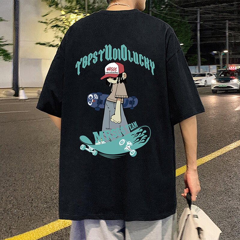 T692FP26新款滑板印花短袖t恤男薄款纯棉休闲松半袖体恤图片