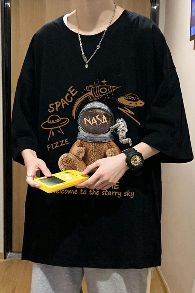 XZ304A-T620CP26新款圆领小熊短袖t恤男纯棉潮流打底衫,男装T恤,星座304A
