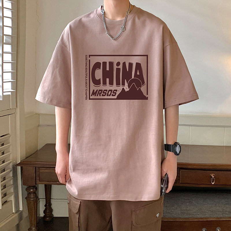 T682FP26新款重磅t恤男休闲半袖宽松潮流男装短袖纯棉上衣,男装T恤,星座304A