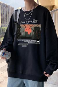 W522DP35冬季高级感男士卫衣无帽长袖情侣oversize小众高街图片