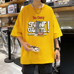 XZ304A-ST550AP25新款猫和老鼠男短袖宽松卡通情侣装汤姆猫潮流图片
