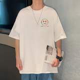 XZ304A-1-ST595CP25潮港风笑脸印花宽松短袖t恤男小众，男装T恤，星座304A