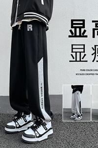 K893FP55加绒65新款含棉微弹束脚运动卫裤美式复古直筒休闲运动裤图片