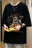XZ304A-T620C新款圆领小熊短袖t恤男纯棉宽松打底衫，男装T恤，星座304A