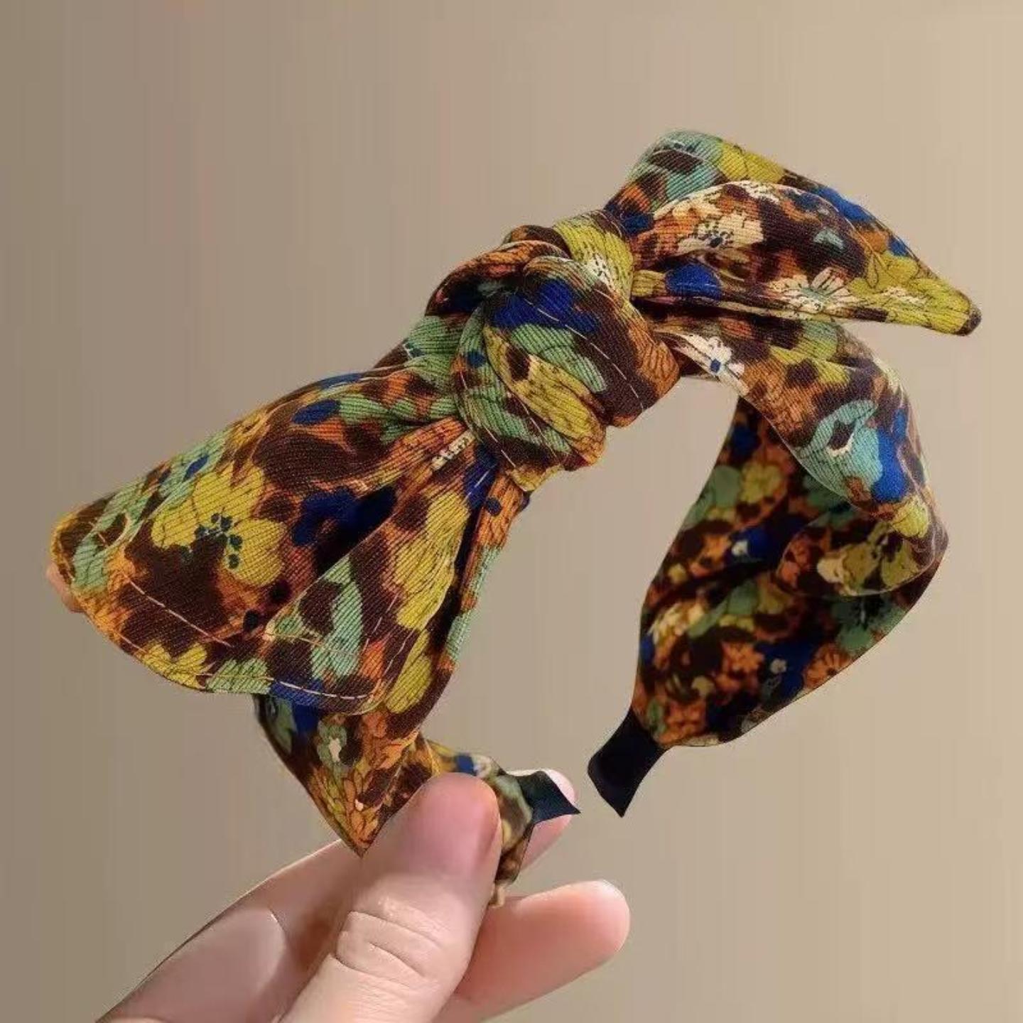 复古油画繁花发箍女优雅蝴蝶结