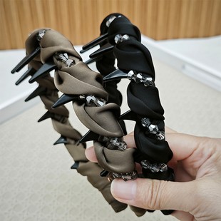 韩版缎面串珠麻花辫子发箍复古气质洗脸压发卡高级感带齿防滑头箍